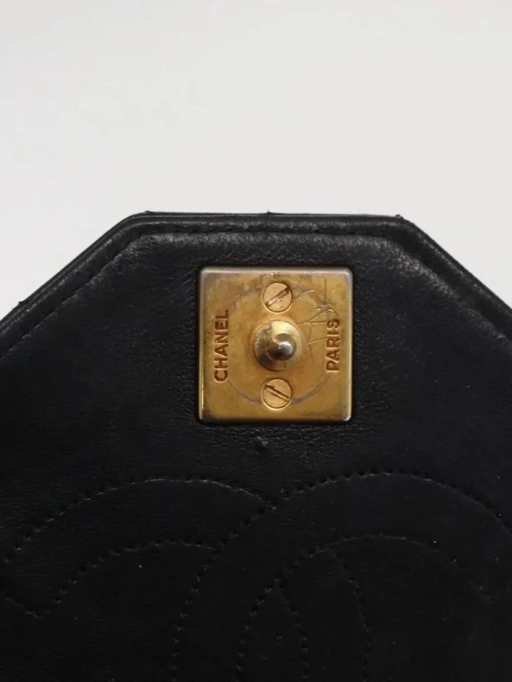 CHANEL Mademoiselle Chain Shoulder Bag Lamb Skin Black Gold CC Auth bs21196